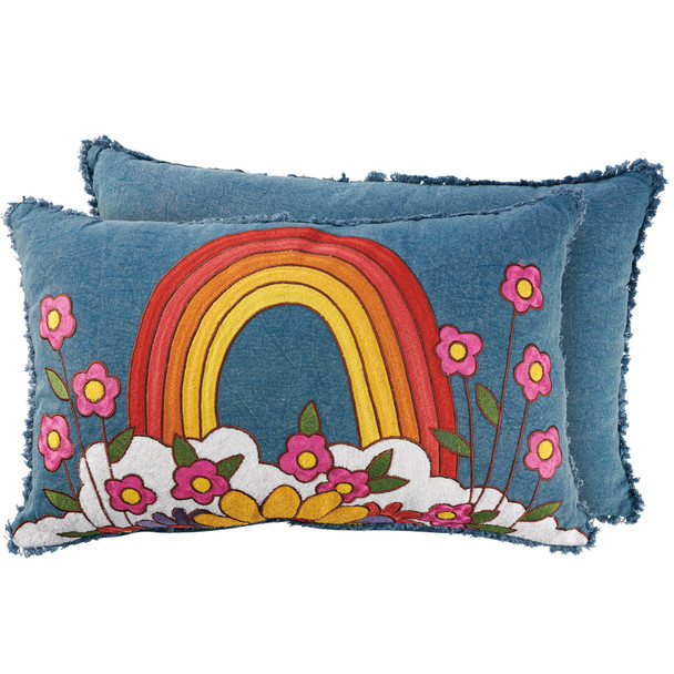 Decorative Cotton Throw Pillow - Rainbow & Flowers Woodburn Art Design 24x15 from Primitives by Kathy