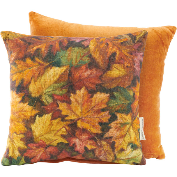 Decorative Cotton & Velvet Throw Pillow - Colorful Fall Leaves 12x12 from Primitives by Kathy