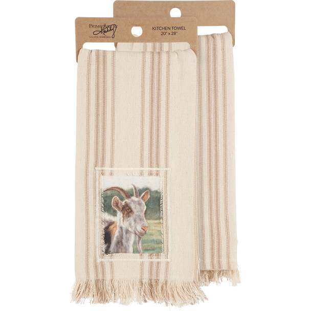 Cotton Kitchen Dish Towel - Brown & White Farmhouse Goat 20x28 from Primitives by Kathy