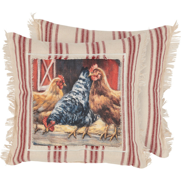 Decorative Striped Cotton Throw Pillow - Farmhouse Chicken Coop 12x12 from Primitives by Kathy