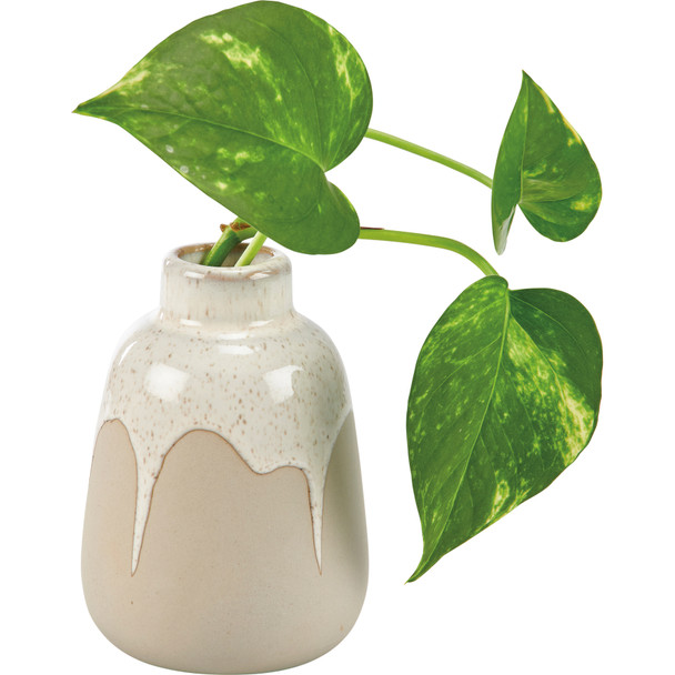 Decorative Neutral Color Ceramic Vase - White Glaze Drip - 4.5 In x 3.25 In from Primitives by Kathy