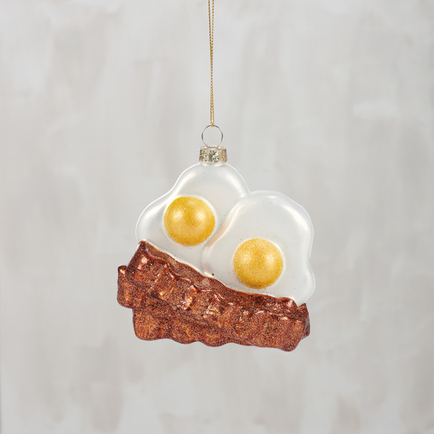 Decorative Hanging Glass Ornament - Bacon & Eggs - 3.5 In x 4 In - Christmas Collection from Primitives by Kathy