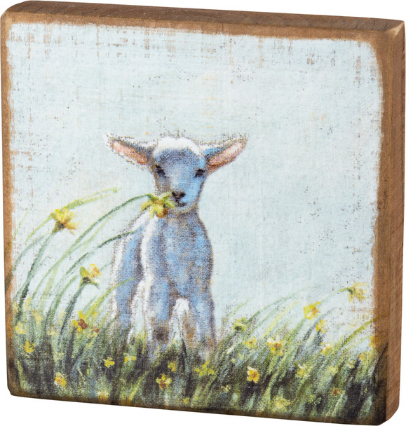 Lamb In Field Of Flowers Decorative Wooden Block Sign Home Décor 5x5 from Primitives by Kathy