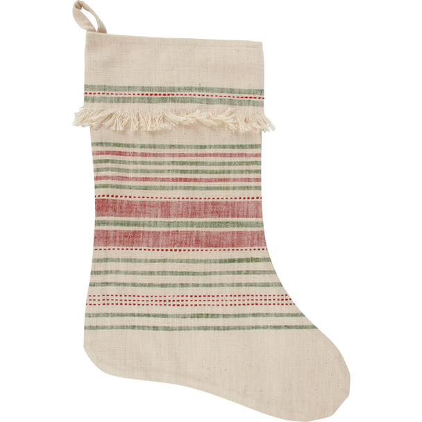 Cotton Christmas Stocking - Red & Green Stripes - 11 In x 18 In from Primitives by Kathy