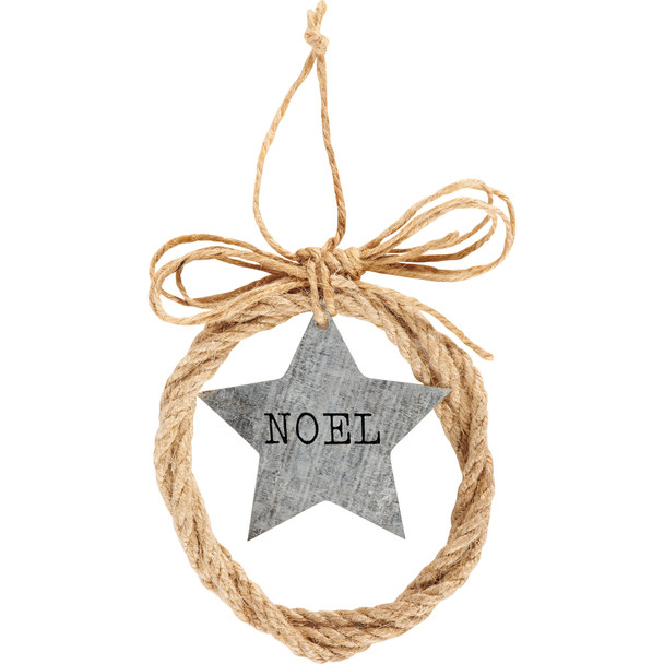 Decorative Hanging Wood & Jute Christmas Ornament - Noel Star - 4 Inch from Primitives by Kathy