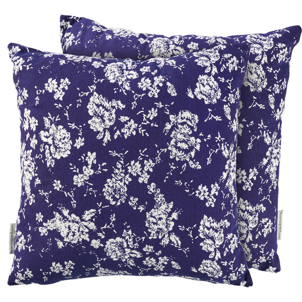 Decorative Indigo Blue Cotton Throw Pillow - Ornate White Floral Design 15x15 from Primitives by Kathy