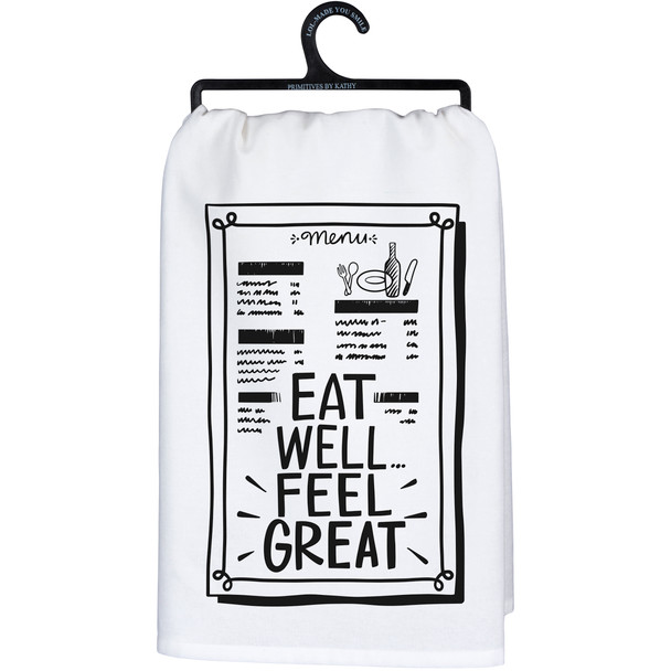 Cotton Kitchen Dish Towel - Eat Well Feel Great - 28x28 from Primitives by Kathy