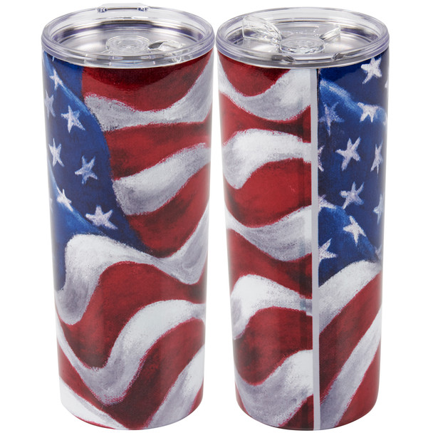 Stainless Steel American Flag Coffee Tumbler Drink Thermos - 20 Oz from Primitives by Kathy