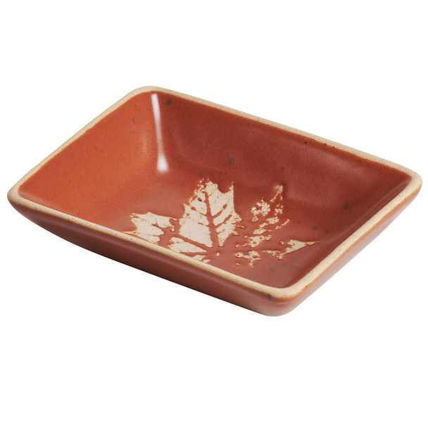 Small Decorative Stoneware Tray - Fall Leaves - Autumn Brown Color - 3.75 In x 2.75 In from Primitives by Kathy