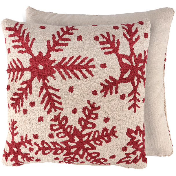 Decorative Cotton Throw Pillow - Snowflakes - Red & Cream 18x18 - Christmas Collection from Primitives by Kathy