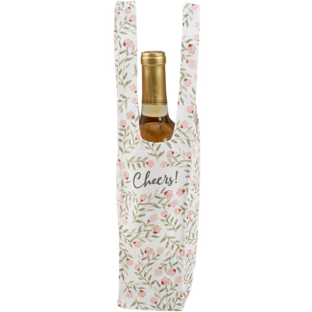Decorative Cotton Wine Bottle Holder Gift Bag - Cheers! - Floral Print Design from Primitives by Kathy
