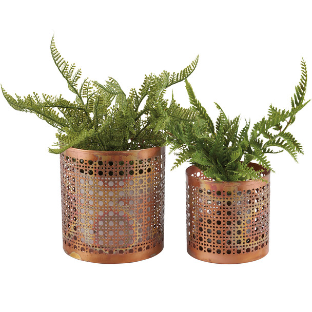 Set of 2 Copper Patina Planters - Cut Out Circle Design from Primitives by Kathy