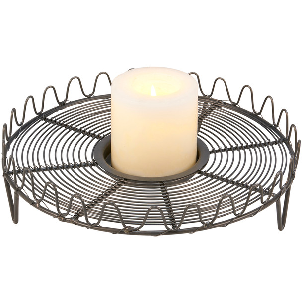 Decorative Metal Farmhouse Candle Holder - Round Wire Design 10 Inch Diameter from Primitives by Kathy