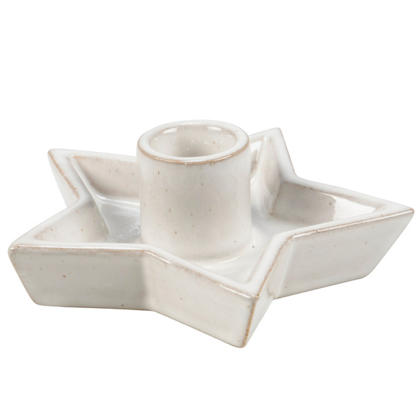 Decorative Stoneware Candle Holder - Star Tray Design - Cream Gloss Finish from Primitives by Kathy
