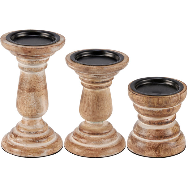 Set of 3 Decorative Wooden Candle Holders - Classic Distressed Age Design - Farmhouse Collection from Primitives by Kathy