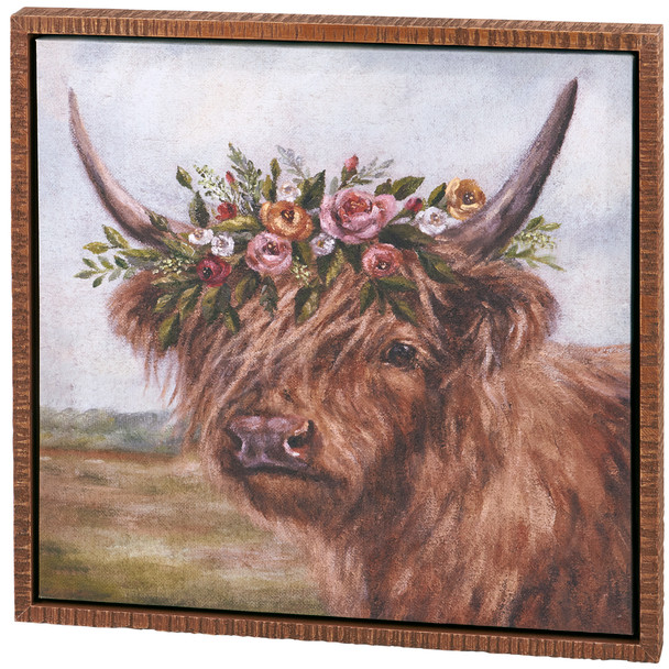 Decorative Framed Canvas Wall Decor Art - Highland Cow With Floral Crown 16x16 from Primitives by Kathy