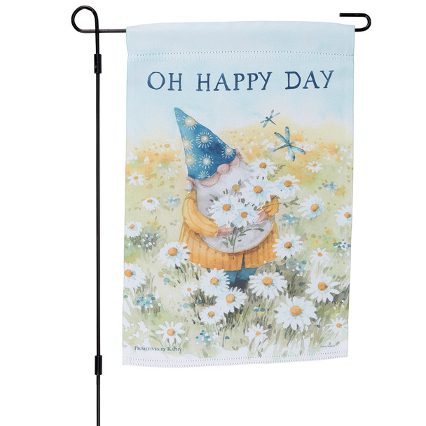 Double Sided Polyester Garden Flag - Oh Happy Day - Gnome In Daisies Field 12x18 from Primitives by Kathy