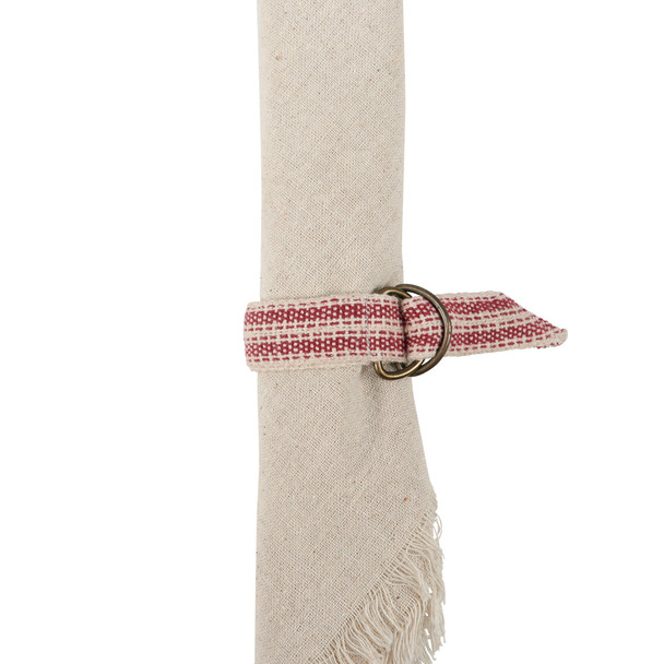 Set of 4 Cotton & Metal Red Stripe Napkin Rings 7x1 - Farmhouse Collection from Primitives by Kathy
