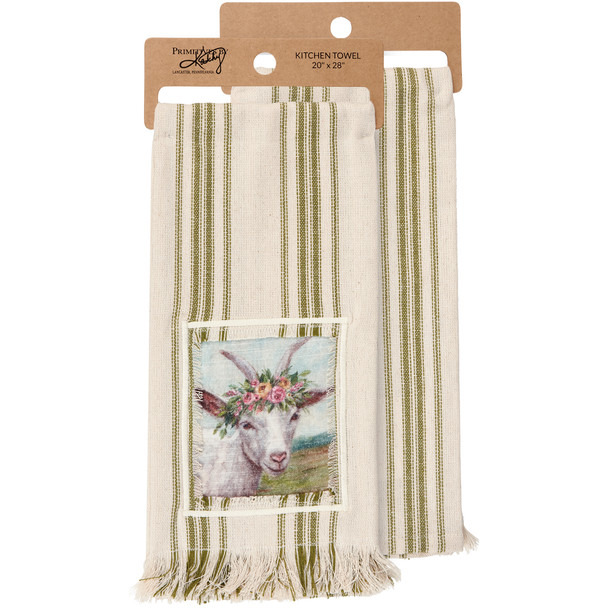Cotton Kitchen Dish Towel - Farmhouse Goat With Floral Crown 20x28 from Primitives by Kathy