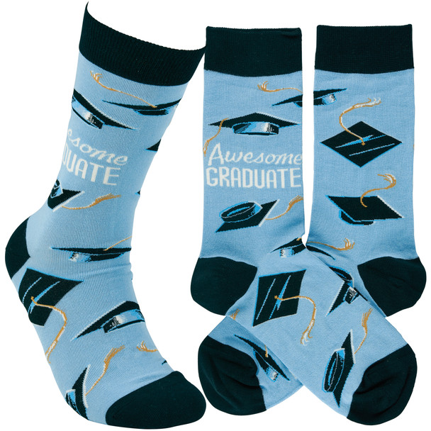 Colorfully Printed Cotton Novelty Socks - Awesome Graduate from Primitives by Kathy