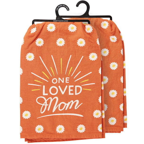 Cotton Kitchen Dish Towel - One Loved Mom - Daisy Flower Print Design 28x28 from Primitives by Kathy