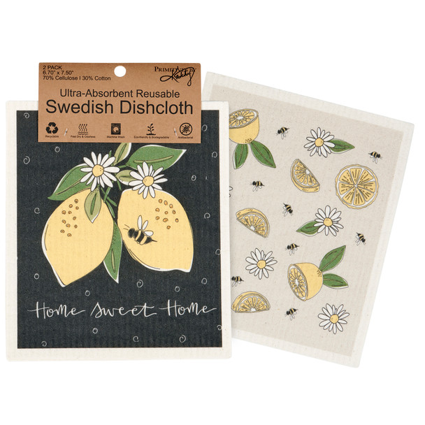 Set of 2 Swedish Dishcloths - Home Sweet Home Lemon Branch Design from Primitives by Kathy