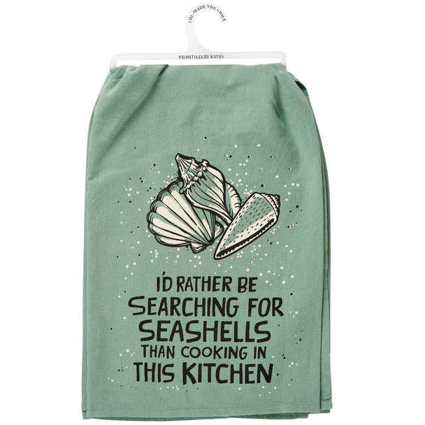 Cotton Kitchen Dish Towel - Rather Be Searching For Seashells 28x28 - Beach Collection from Primitives by Kathy