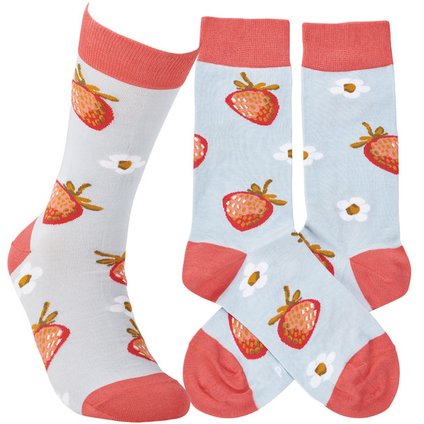 Colorfully Printed Cotton Novelty Socks - Strawberry Print Design - Garden Collection from Primitives by Kathy