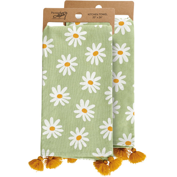 Cotton Kitchen Dish Towel - Daisy Flowers Print Design 20x26 - Garden Collection from Primitives by Kathy