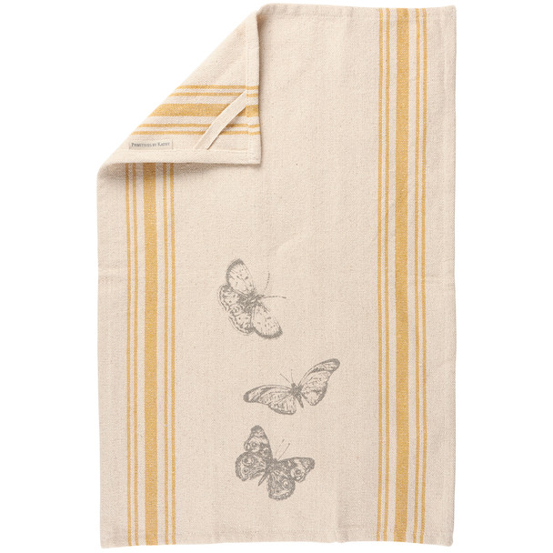 Cotton Kitchen Dish Towel - Vintage Style Butterflies With Gold Stripes 15x24 from Primitives by Kathy