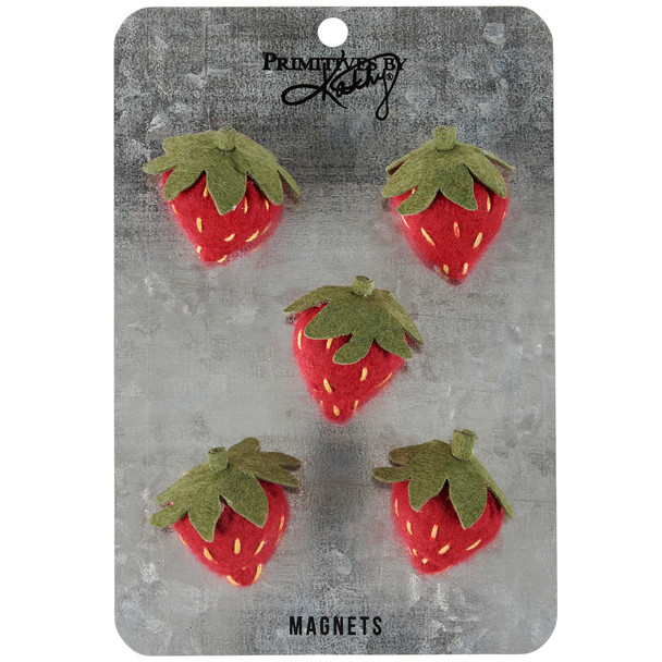 Set of 5 Decorative Strawberry Shaped Refrigerator Magnets from Primitives by Kathy