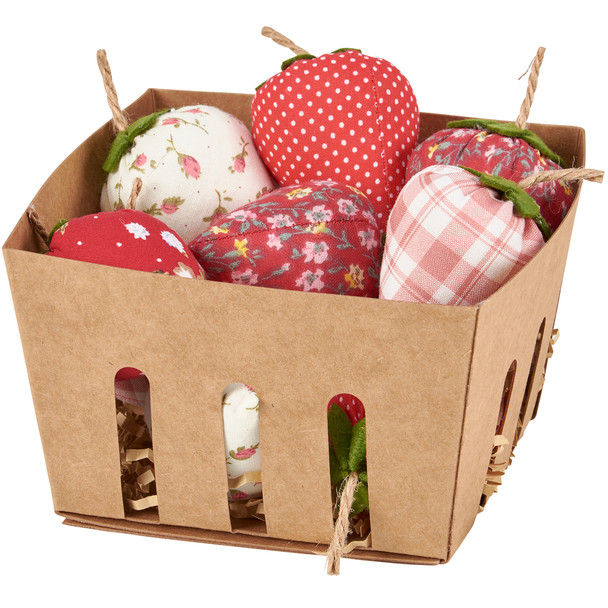 Set of 10 Cotton Fabric Strawberries In Basket - Various Patterns from Primitives by Kathy