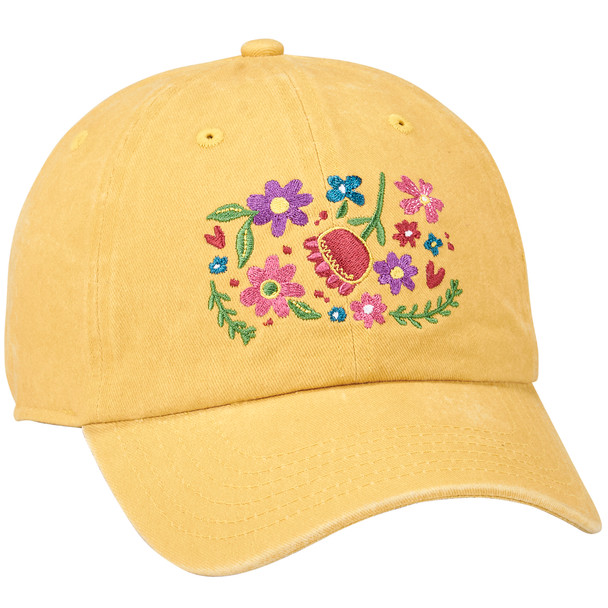 Adjustable Cotton Baseball Cap - Make A Difference - Floral Pattern Design - Yellow from Primitives by Kathy