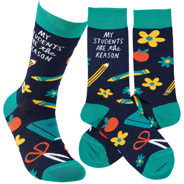 Colorfully Printed Cotton Novelty Socks - My Students Are The Reason - Teacher Collection from Primitives by Kathy