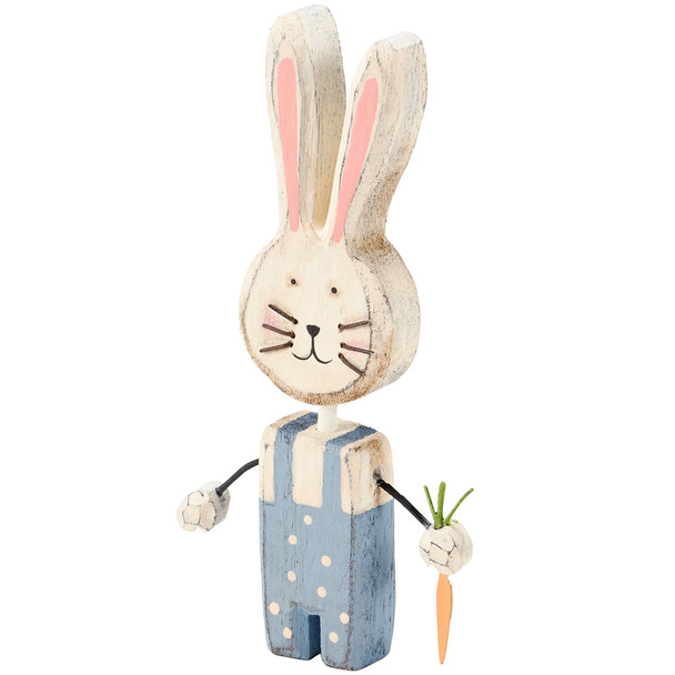Wooden Bunny Rabbit Figurine Holding Carrot 3x6 from Primitives by Kathy