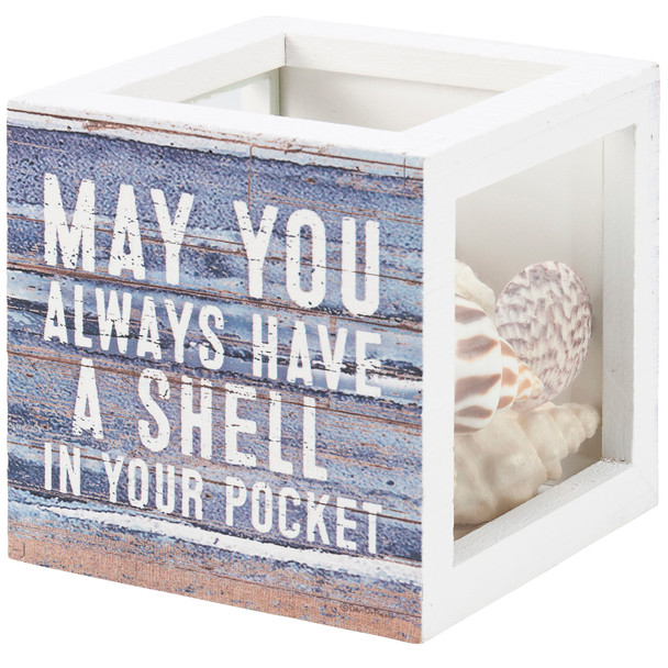 Decorative Double Sided Wooden Seashell Holder Box - May You Always Have A Shell In Your Pocket from Primitives by Kathy