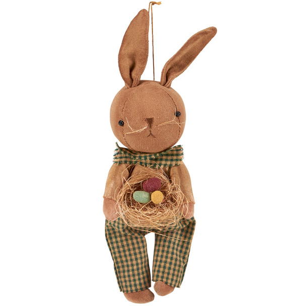 Decorative Bunny Doll Ornament Holding Easter Egg Nest - 4.5 Inch from Primitives by Kathy