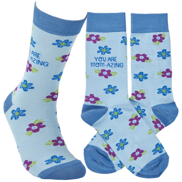 Colorfully Printed Cotton Novelty Socks - You Are MomAzing - Floral Print - Mother's Day Collection from Primitives by Kathy