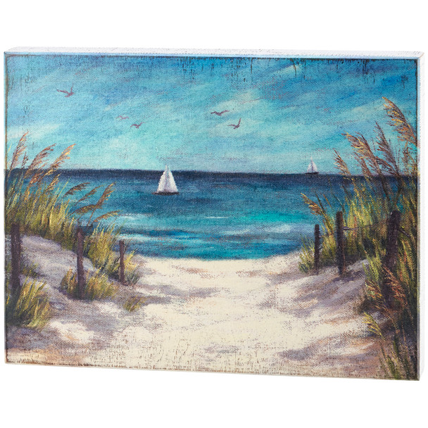 Decorative Wooden Box Sign Wall Decor Art - Sandy Dunes & Sailboat 18x14 - Beach Collection from Primitives by Kathy