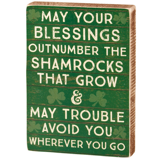 Decorative Wooden Box Sign Decor - Shamrock Blessings 5x7 from Primitives by Kathy