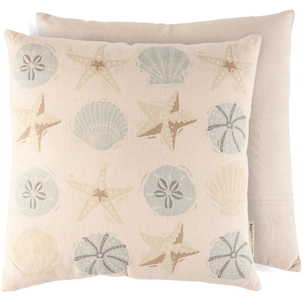 Decorative Cotton Linen Throw Pillow - Seashells - 14x14 - Beach Collection from Primitives by Kathy