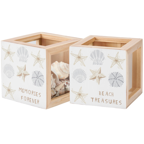Double Sided Decorative Wooden Seashell Holder Box - Beach Treasures Memories Forever from Primitives by Kathy