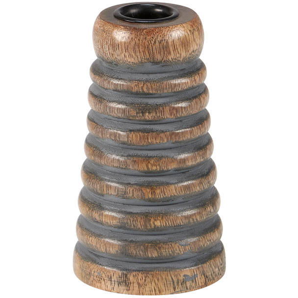 Decorative Wooden Candle Holder - Ribbed Cone Shape - 5 Inch from Primitives by Kathy