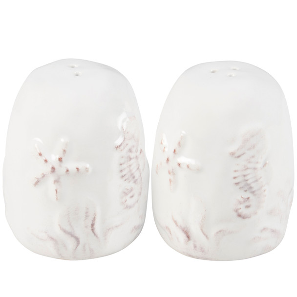 White Glaze Finish Salt & Pepper Shaker Set - Seahorse & Starfish - Beach Collection from Primitives by Kathy