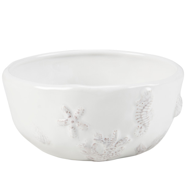 White Glaze Decorative Ceramic Bowl - Embossed Sea Life Design - Beach Collection - 5.75 In from Primitives by Kathy