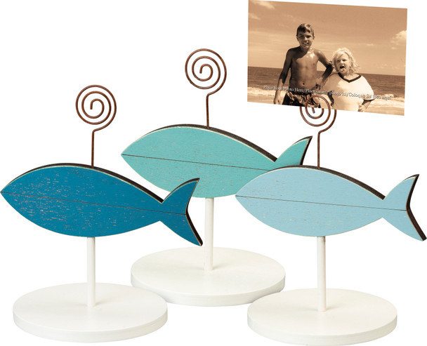 Set of 3 Fish Shaped Slat Wood Home Décor Figurines With Photo Holder from Primitives by Kathy