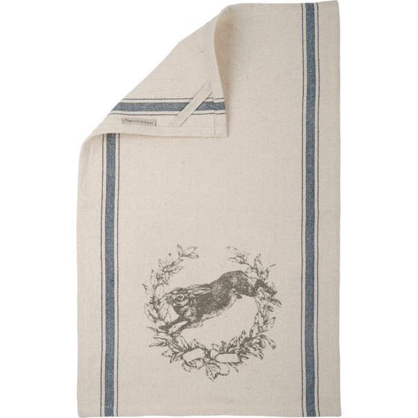 Cotton Kitchen Dish Towel - Vintage Style Rabbit With Floral Crest 15x24 from Primitives by Kathy