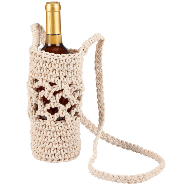 Marcrame Cotton Wine Bottle Holder With Shoulder Strap from Primitives by Kathy