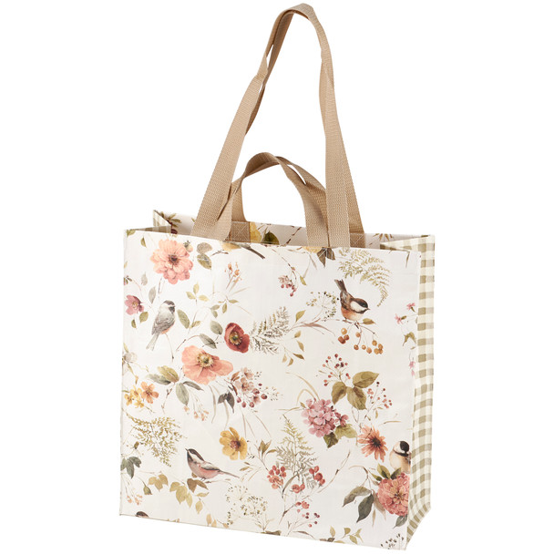 Double Sided Market Tote Bag - Chickadees & Spring Flowers from Primitives by Kathy