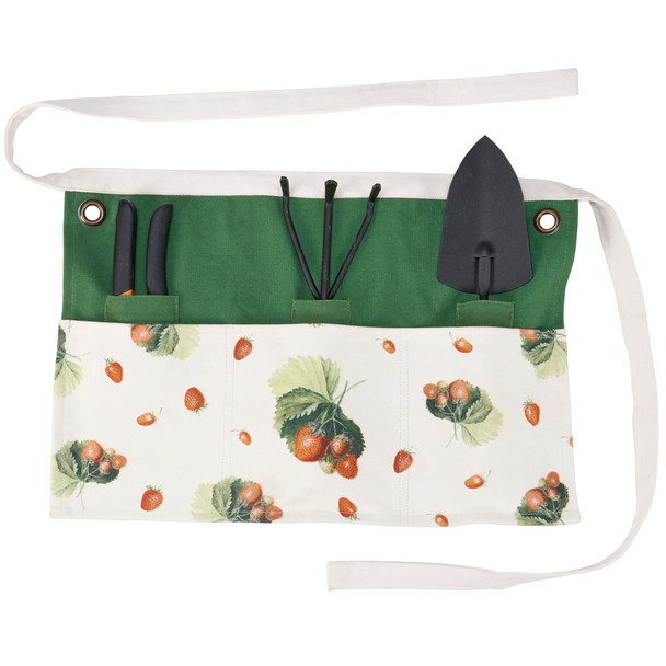 Thick Canvas Garden Apron - Strawberry Print Design - 20 In x 12.5 In from Primitives by Kathy